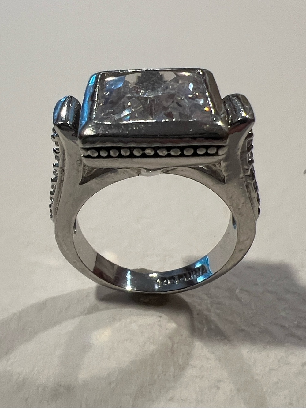 Silver-tone Statement Ring with Square Clear Stone - Picture 5 of 6